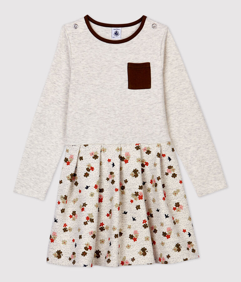 Girls' Long-Sleeved Cotton Dress beige/multicolor